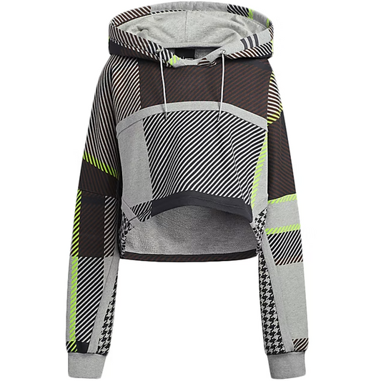 Adidas Ivy Park Halls of Ivy Allover Print Cropped Hoodie Medium Grey Heather/Black/Brown