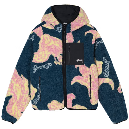 Stussy Floral Sherpa Hooded Jacket Dark Teal