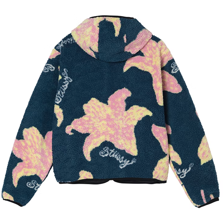 Stussy Floral Sherpa Hooded Jacket Dark Teal