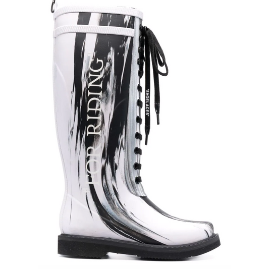 Off-White slogan-print metallic rubber boots