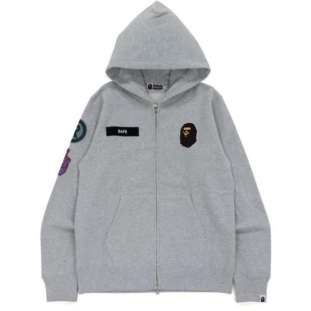 BAPE Military Patch Heavy Weight Zip Hoodie Gray