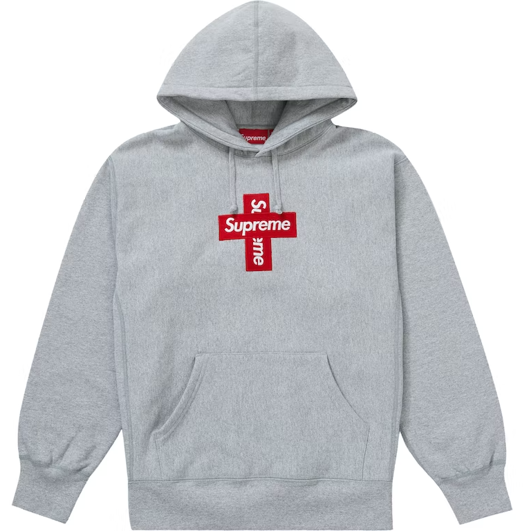 Supreme Cross Box Logo Hooded Sweatshirt Heather Grey