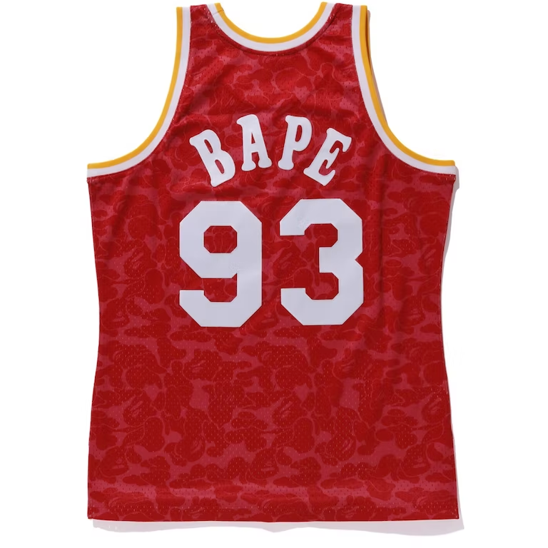 BAPE x Mitchell & Ness Rockets Camo Basketball Swingman Jersey Red