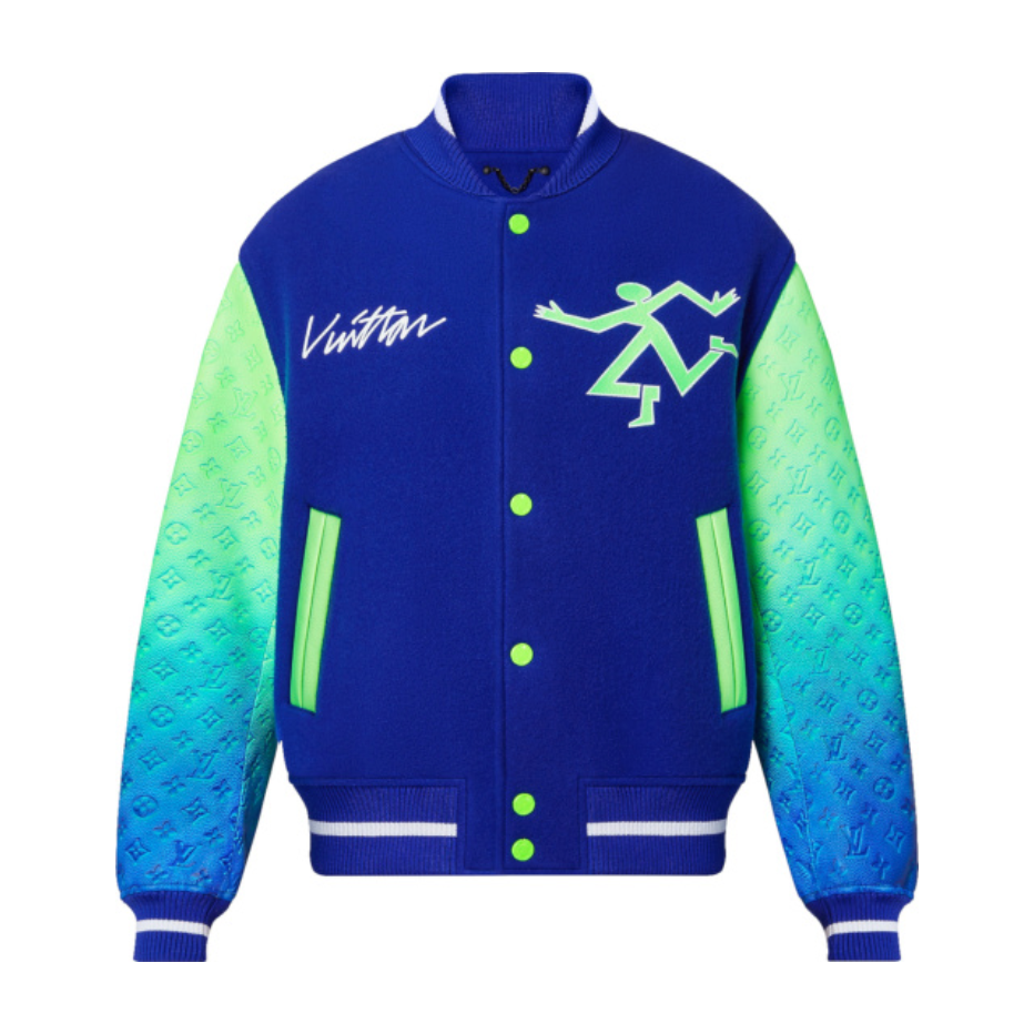 Louis Vuitton Blue and Neon Gradient Green Varsity Jacket (Pre Owned)