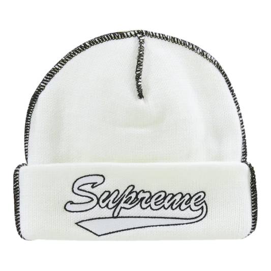 Supreme Contrast Stitch Beanie White