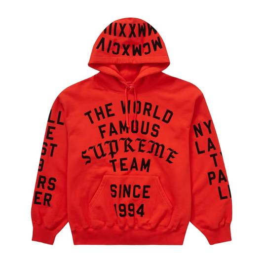 Supreme Team Flocked Hooded Sweatshirt Bright Red