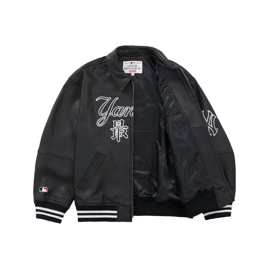 Supreme New York Yankees Kanji Leather Varsity Jacket Black – Gallery CDMX