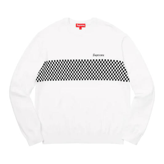 Supreme Checkered Panel Crewneck Sweater White