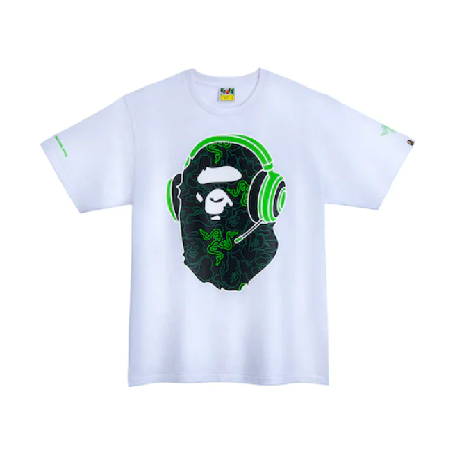 BAPE x Razer NEon Camo Ape Head Tee White Green