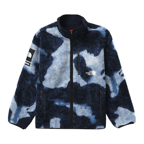 Supreme The North Face Bleached Denim Print Fleece Jacket Indigo