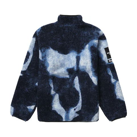 Supreme The North Face Bleached Denim Print Fleece Jacket Indigo