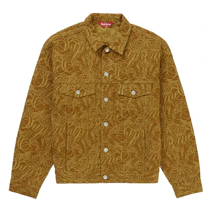 Supreme Script Jacquard Denim Trucker Jacket Brown